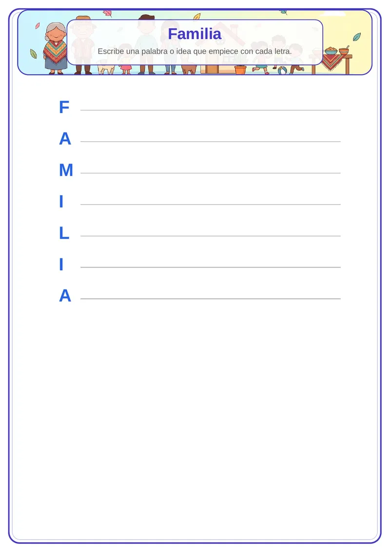 Acróstico de Familia para imprimir