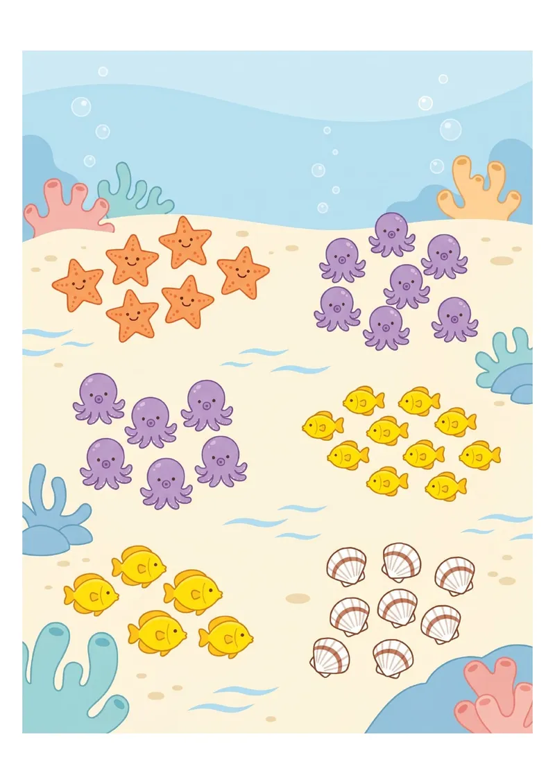 Busca y Cuenta: El Fondo del Mar para imprimir — Primaria