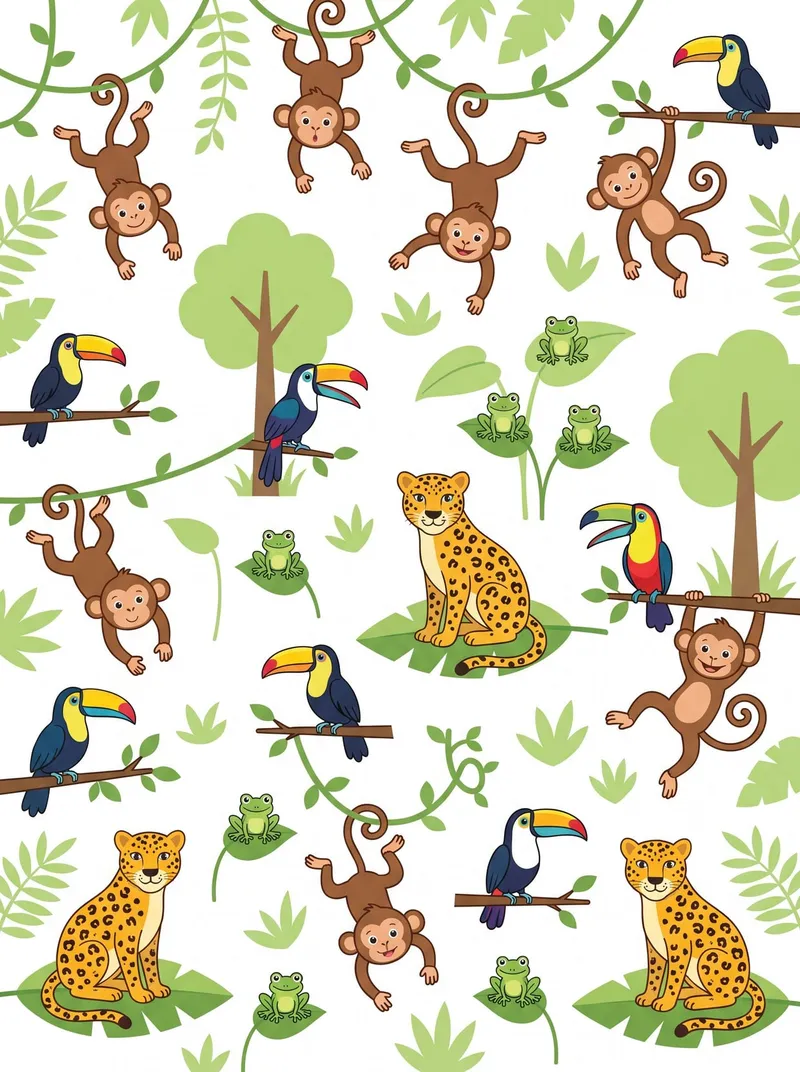 Busca y Cuenta: Animales de la Selva para imprimir — Primaria