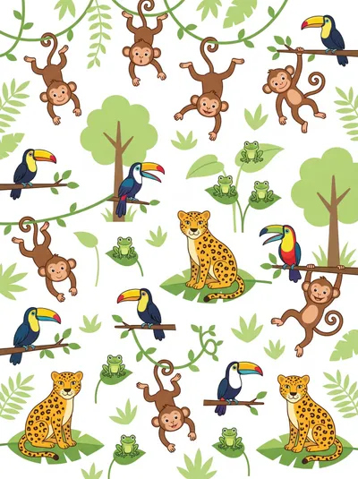 Busca y Cuenta: Animales de la Selva — busca y cuenta para imprimir de Primaria