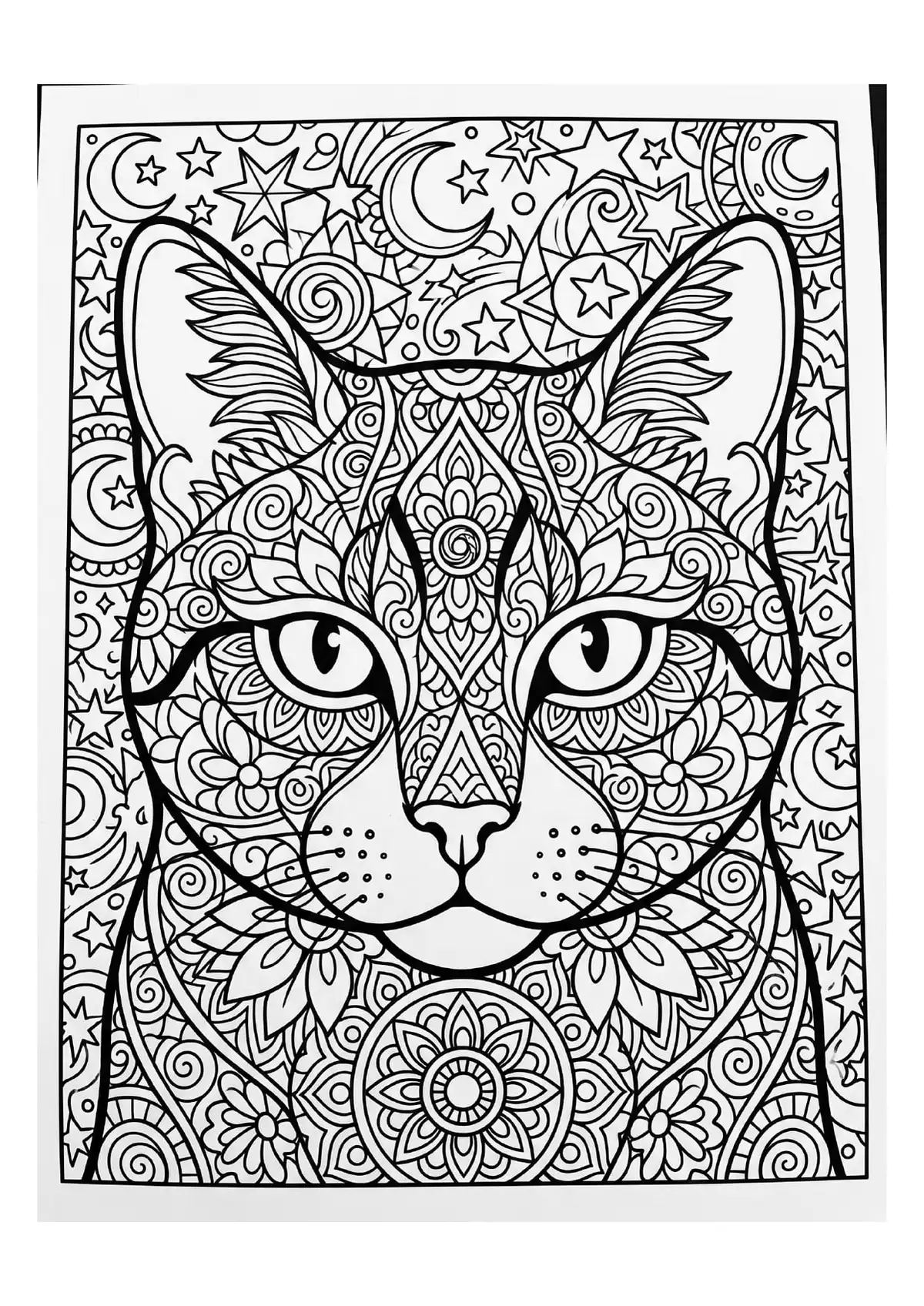 Dibujo de gatos con patrones zentangle para colorear en PDF — vista previa de la página 1