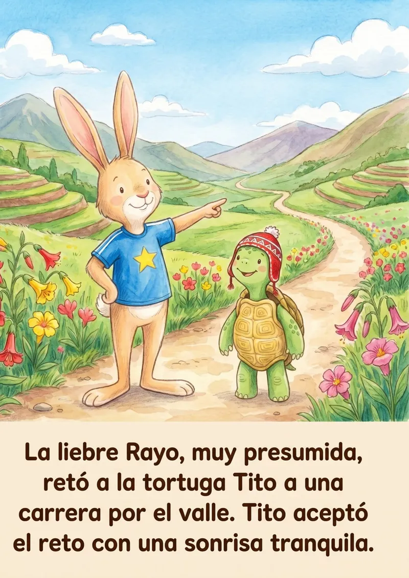 Cuento de la Tortuga y la Liebre en el Valle para imprimir