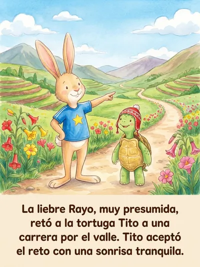 La Tortuga y la Liebre en el Valle — cuento ilustrado para imprimir