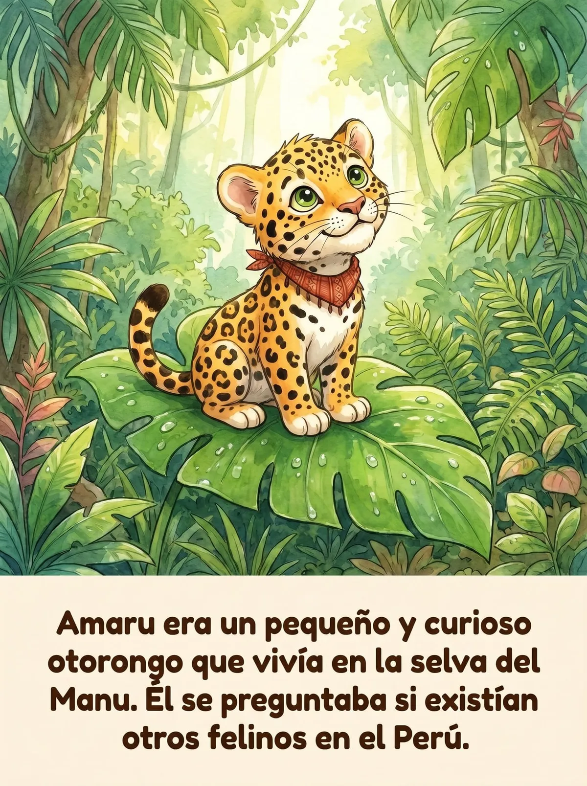 Amaru y la gran familia de felinos — cuento ilustrado para imprimir de Primaria