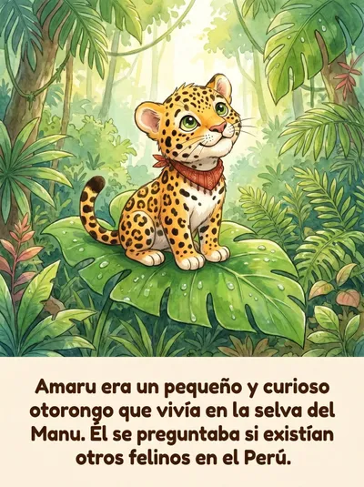 Amaru y la gran familia de felinos — cuento ilustrado para imprimir
