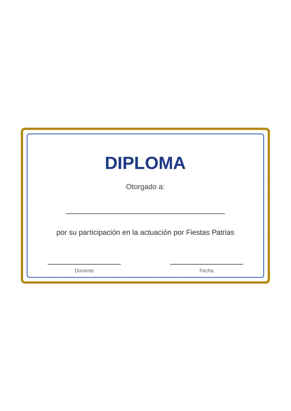 Diploma por la actuación de Fiestas Patrias para imprimir — vista previa de la página 1