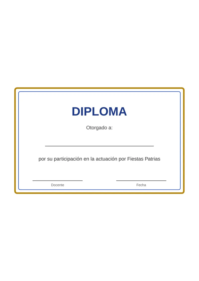 Diploma por la actuación de Fiestas Patrias para imprimir