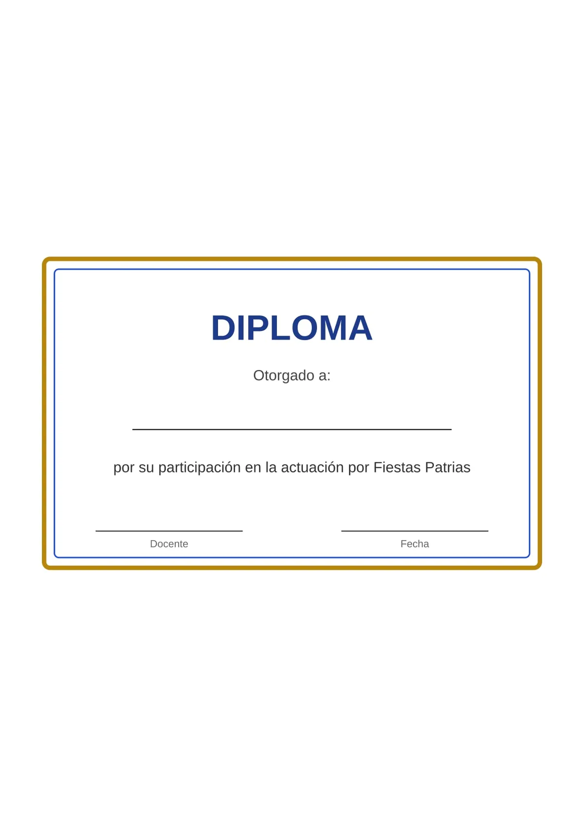 por su participación en la actuación por Fiestas Patrias — diploma para imprimir de Primaria