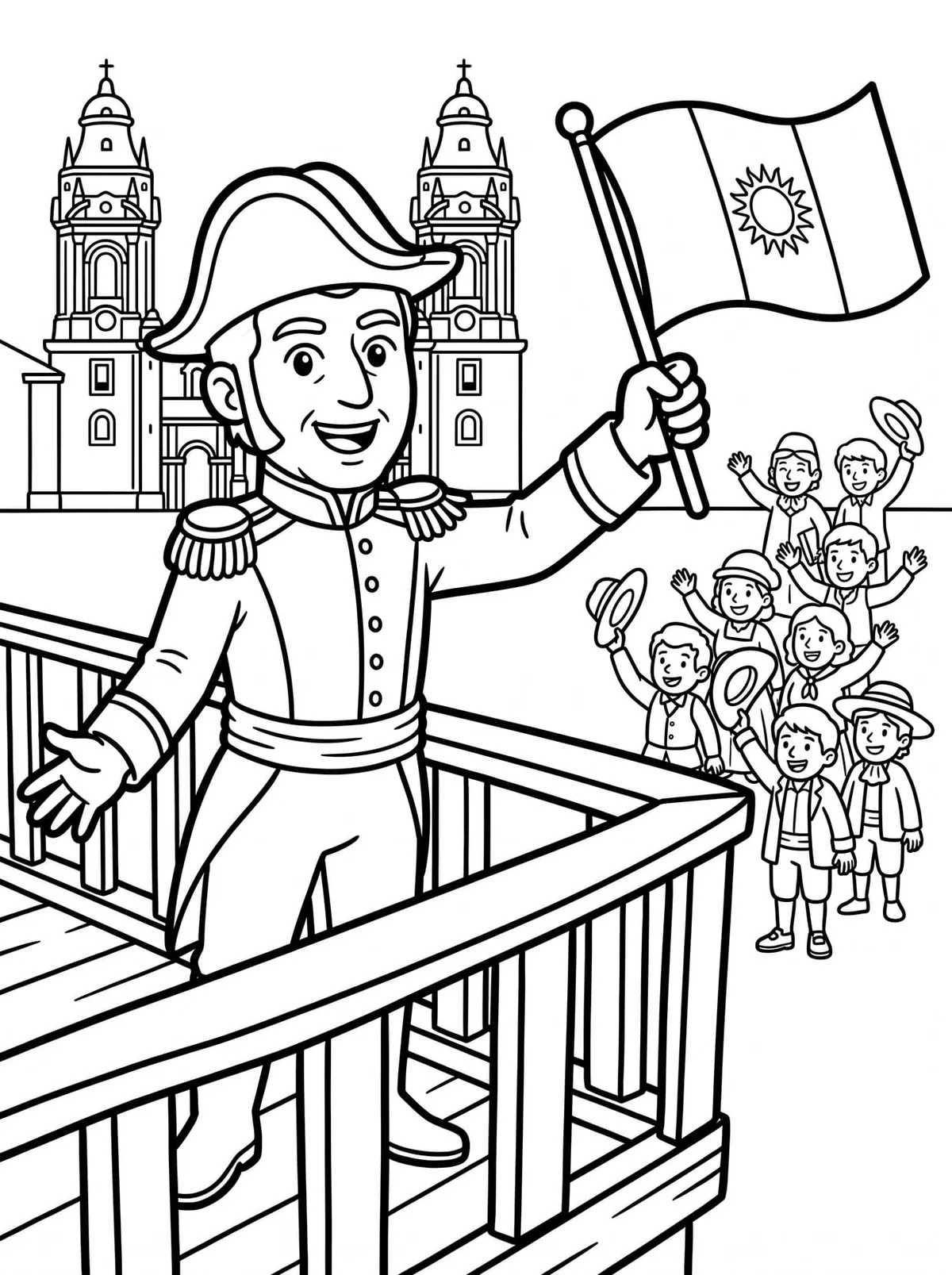 Don José de San Martín y la Proclamación de la Independencia — dibujo para colorear para imprimir de Primaria