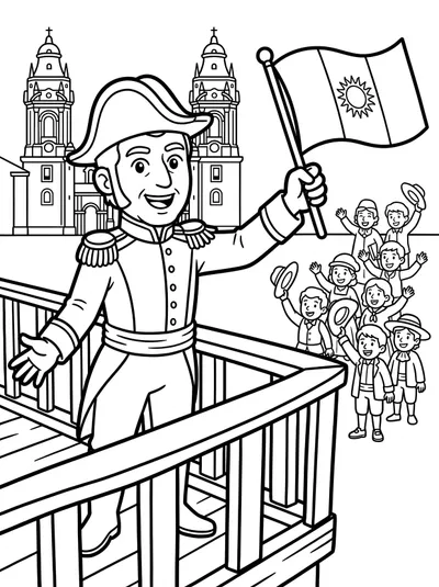 Don José de San Martín y la Proclamación de la Independencia — dibujo para colorear para imprimir