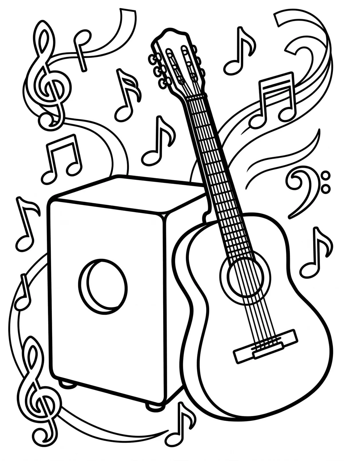 El Cajón y la Guitarra de la Música Criolla — dibujo para colorear para imprimir de Primaria