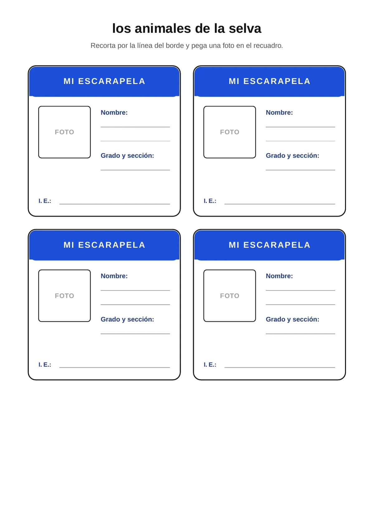 Escarapelas los animales de la selva para imprimir en PDF — vista previa de la página 1