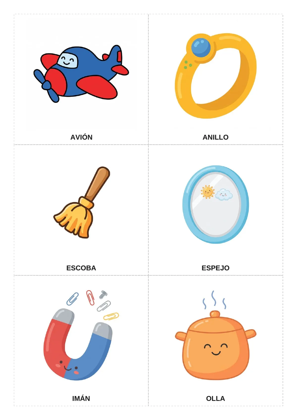 las cinco vocales con objetos que empiezan con cada una — flashcards (tarjetas léxicas) para imprimir de Inicial
