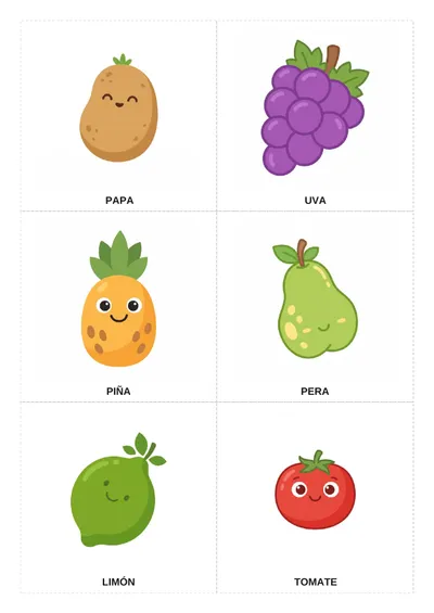 las frutas y verduras del mercado — flashcards (tarjetas léxicas) para imprimir