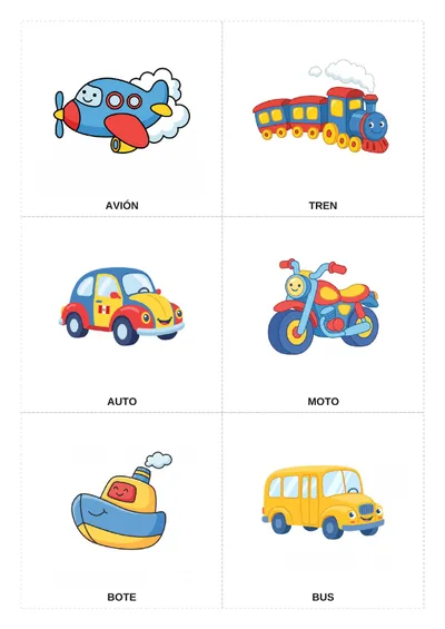 los medios de transporte — flashcards (tarjetas léxicas) para imprimir