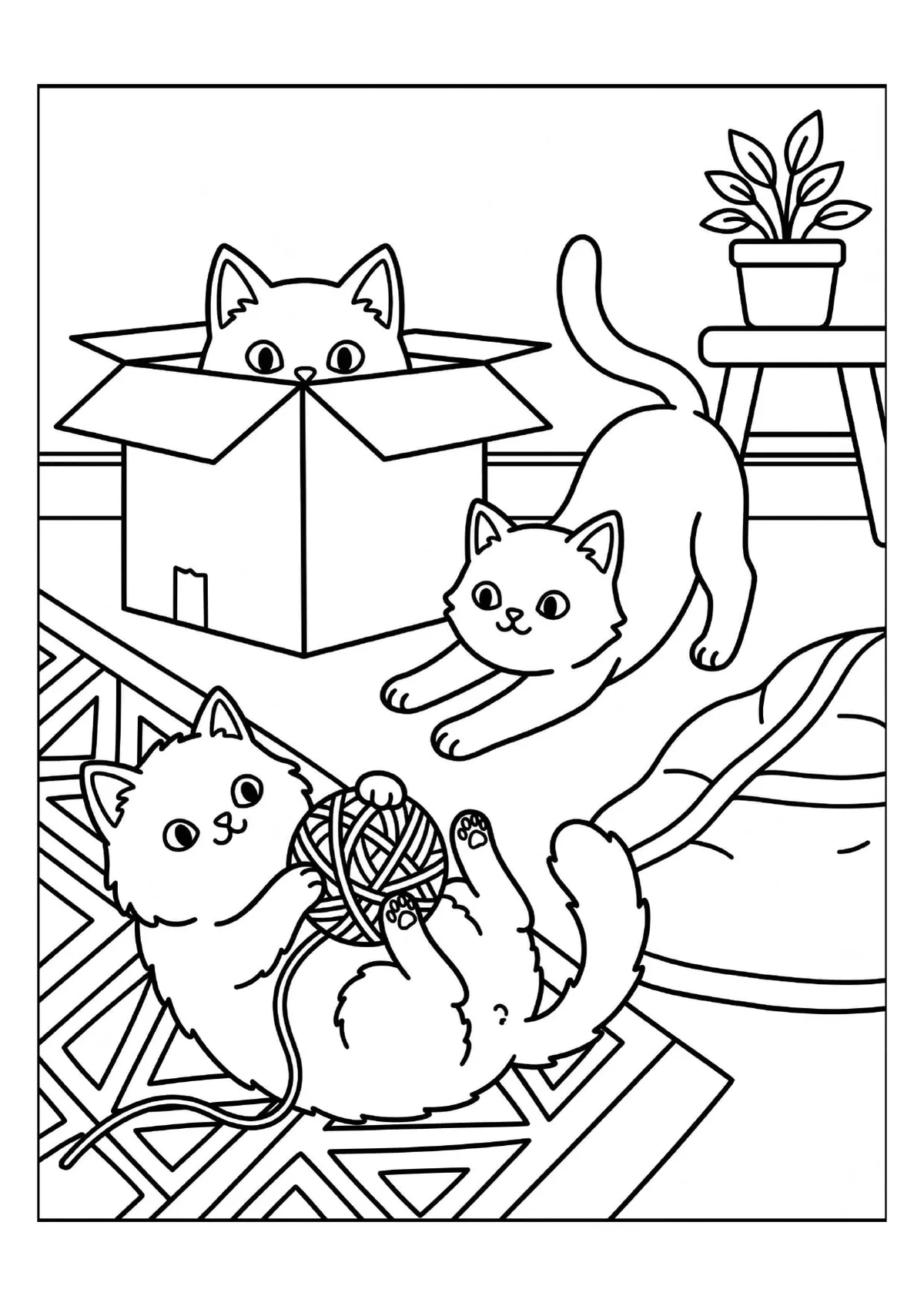 Dibujo de Gatitos Juguetones para colorear e imprimir en PDF — vista previa de la página 1