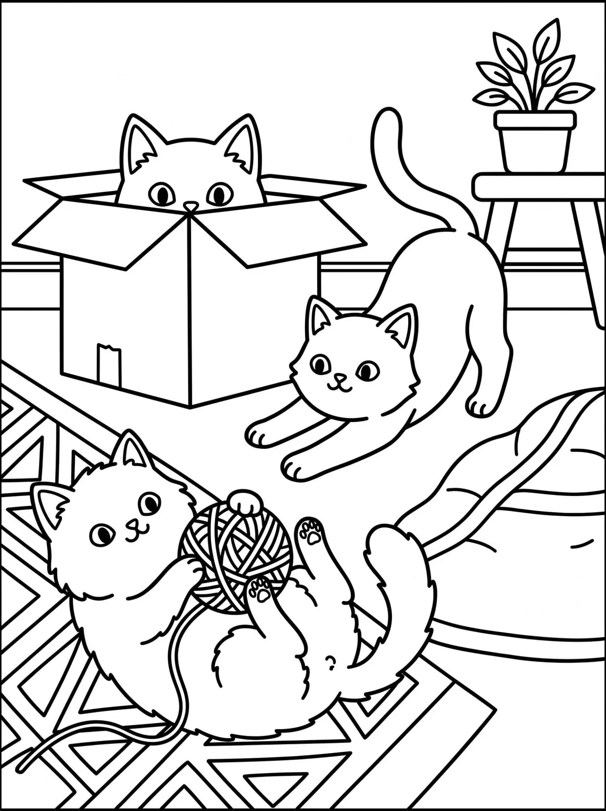 Gatitos Juguetones — dibujo para colorear para imprimir de Primaria