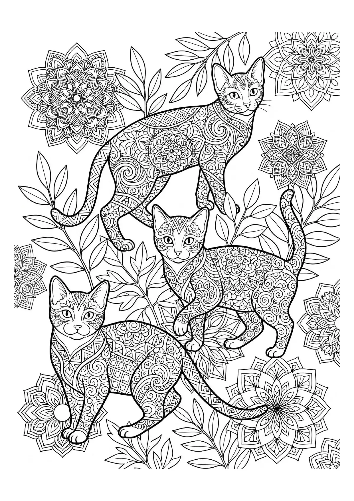 Gatitos Artísticos con Patrones Zentangle para colorear — vista previa de la página 1