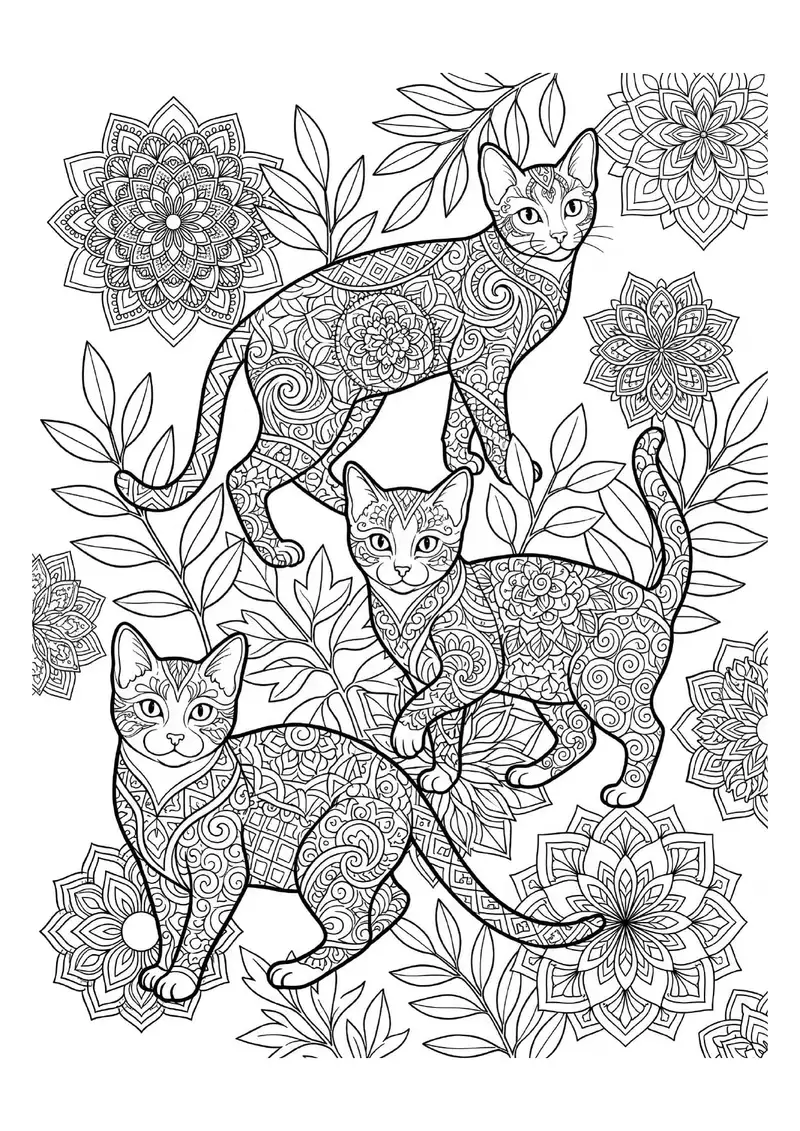 Gatitos Artísticos con Patrones Zentangle para colorear — Secundaria