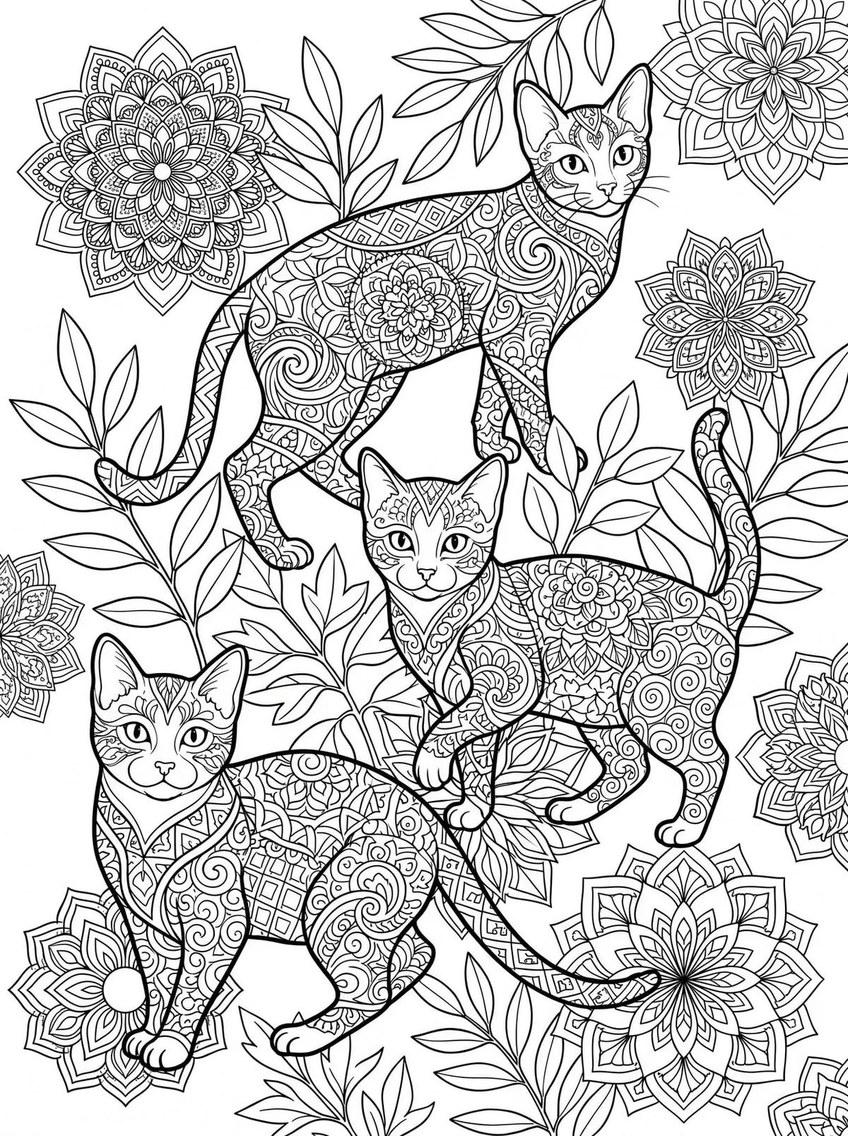 Gatitos Artísticos con Patrones Zentangle — dibujo para colorear para imprimir de Secundaria