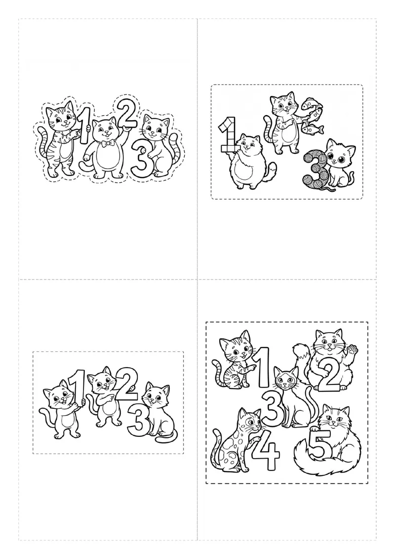 Figuras de gatos contando numeros para recortar e imprimir