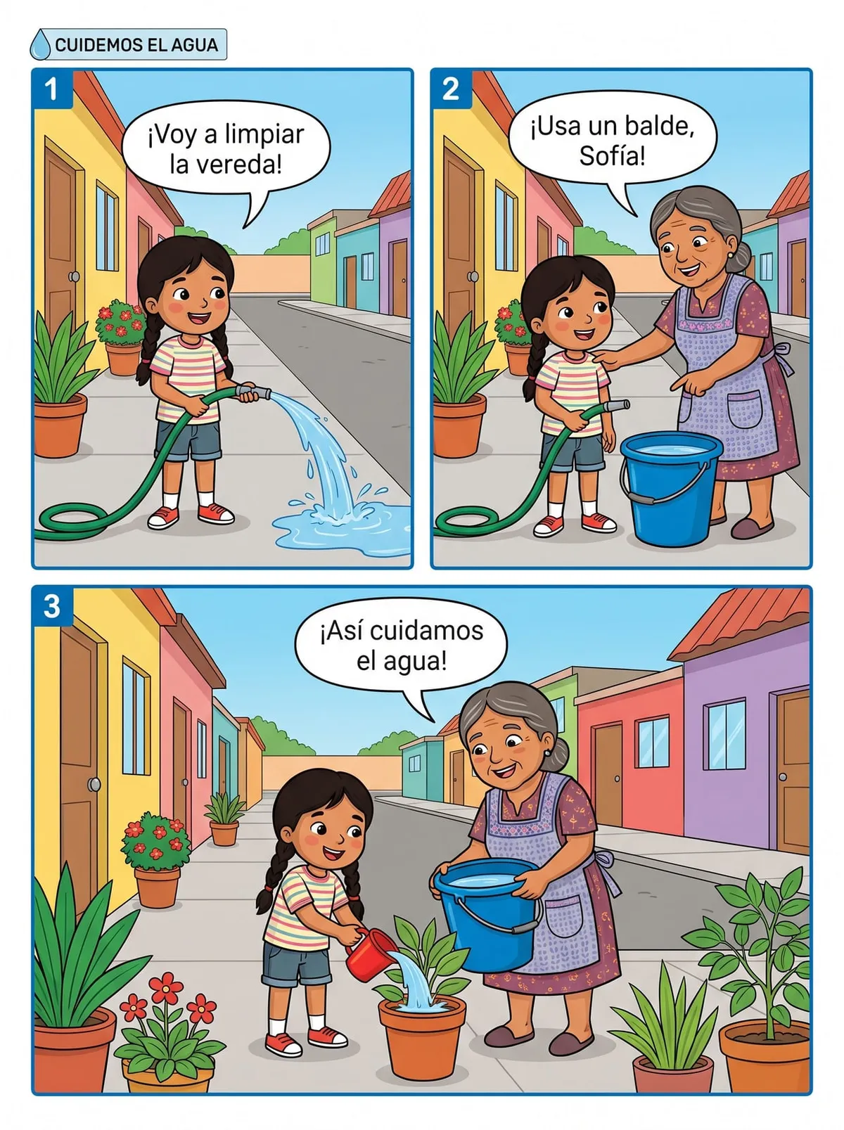 Cuidemos el Agua en el Barrio — historieta para imprimir de Primaria