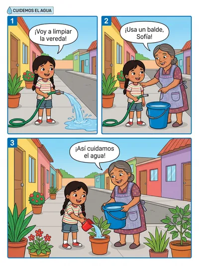 Cuidemos el Agua en el Barrio — historieta para imprimir de Primaria