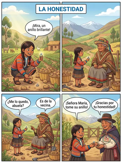 La Honestidad en la Chacra — historieta para imprimir de Primaria