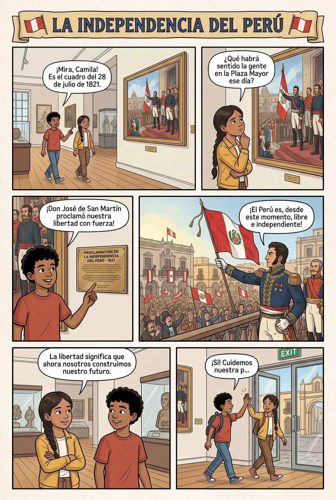 La Proclamación de la Independencia — historieta para imprimir de Primaria