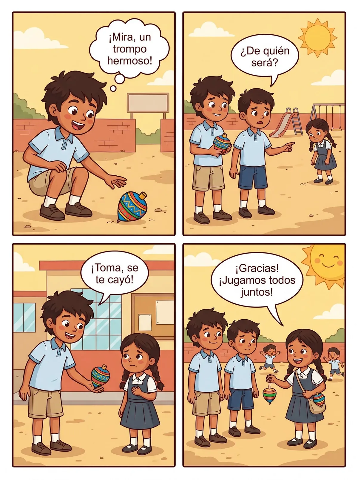 Historieta de los Valores: Honestidad en el Recreo — historieta para imprimir de Primaria