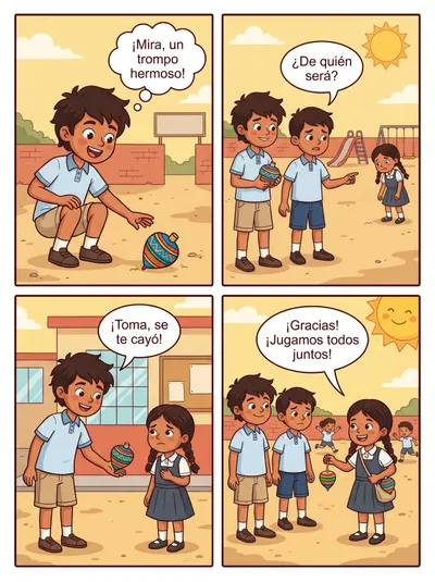 Historieta de los Valores: Honestidad en el Recreo — historieta para imprimir de Primaria