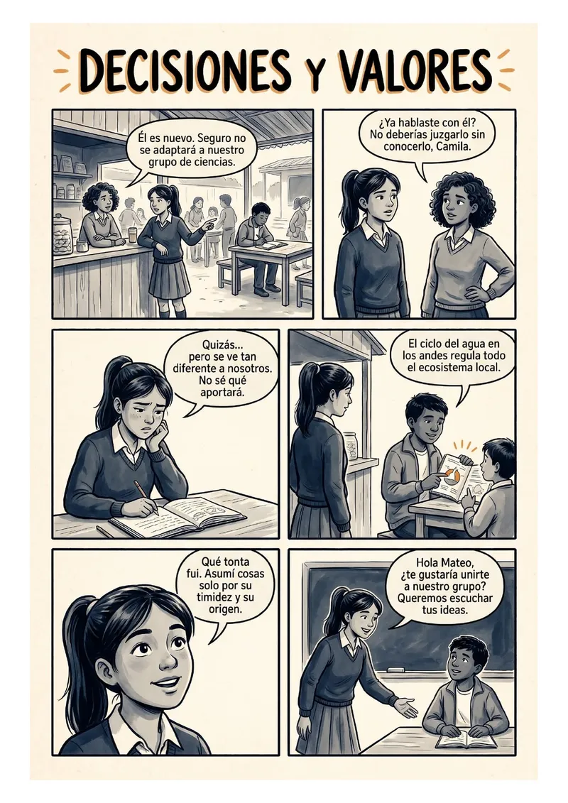 Historieta de Decisiones y Valores para imprimir — Secundaria