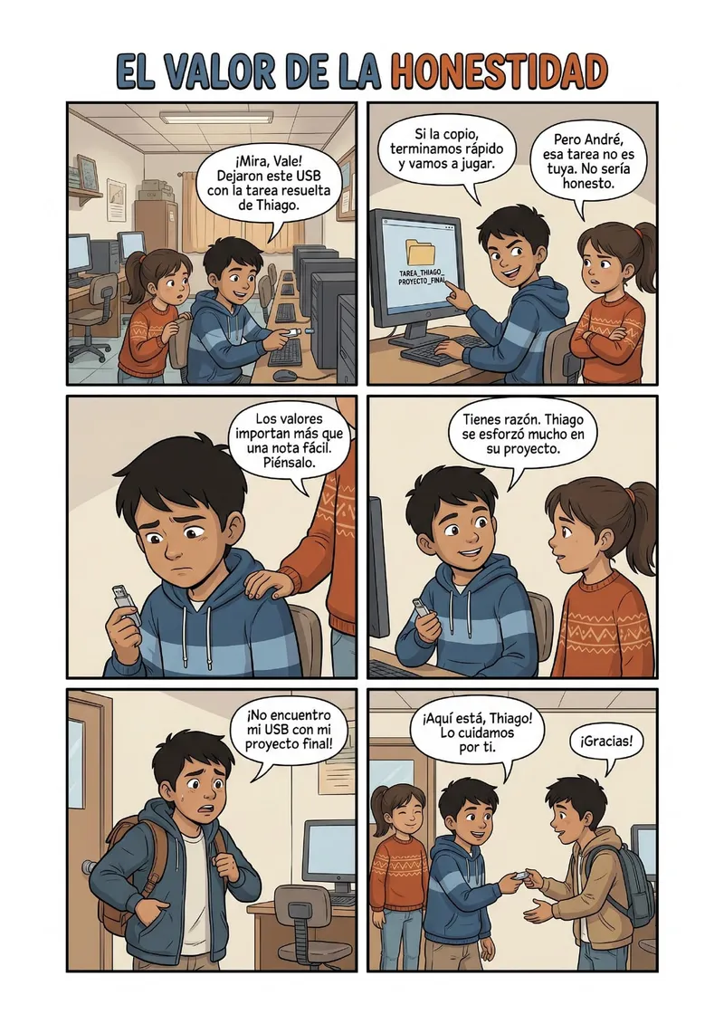 Historieta del valor de la honestidad para imprimir — Secundaria