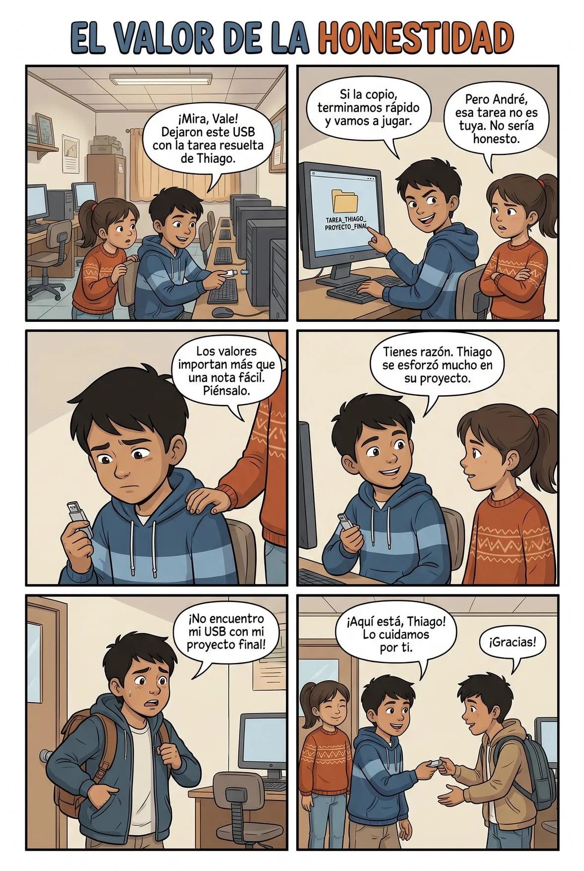 El valor de la honestidad — historieta para imprimir de Secundaria