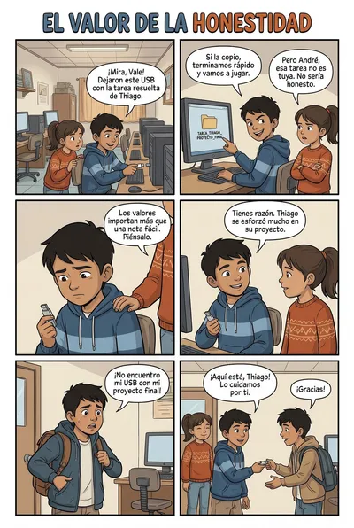 El valor de la honestidad — historieta para imprimir de Secundaria
