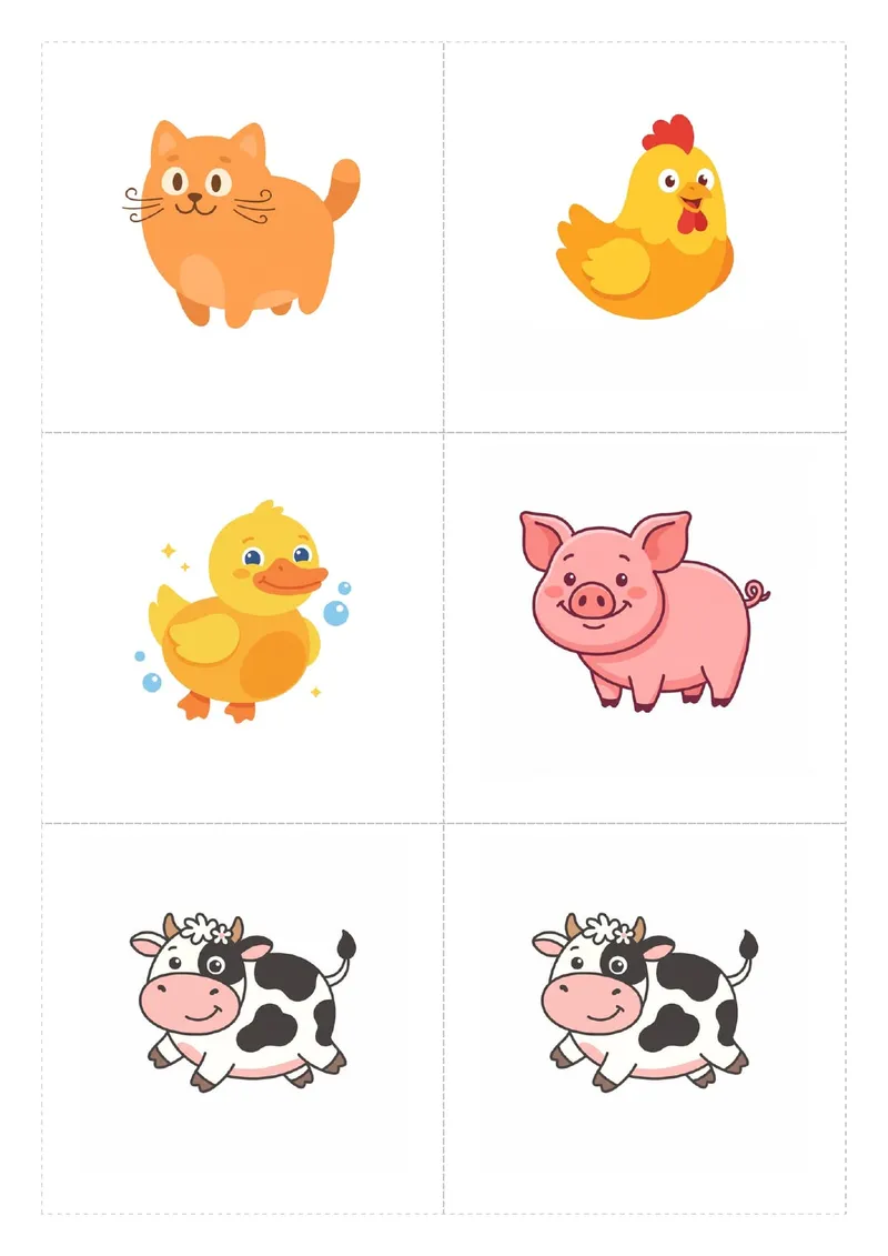 Juego de memoria de los animales de la granja para imprimir