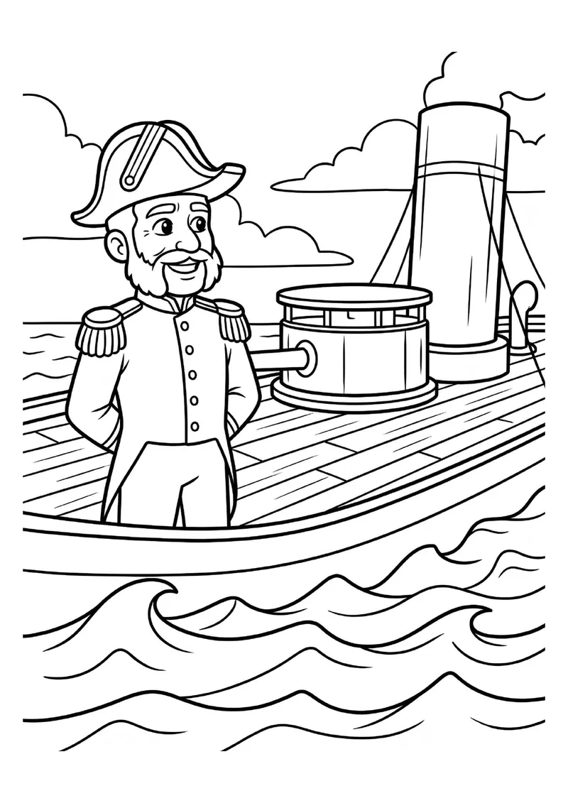 Dibujo de Miguel Grau y el Monitor Huáscar para colorear — Primaria