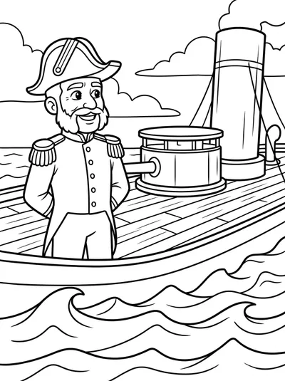 Miguel Grau y el Monitor Huáscar — dibujo para colorear para imprimir