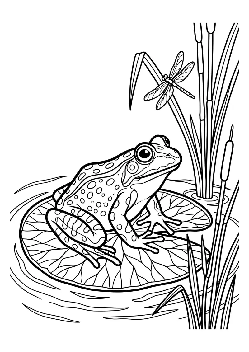 Dibujo de la Rana en el Estanque para colorear e imprimir — Primaria