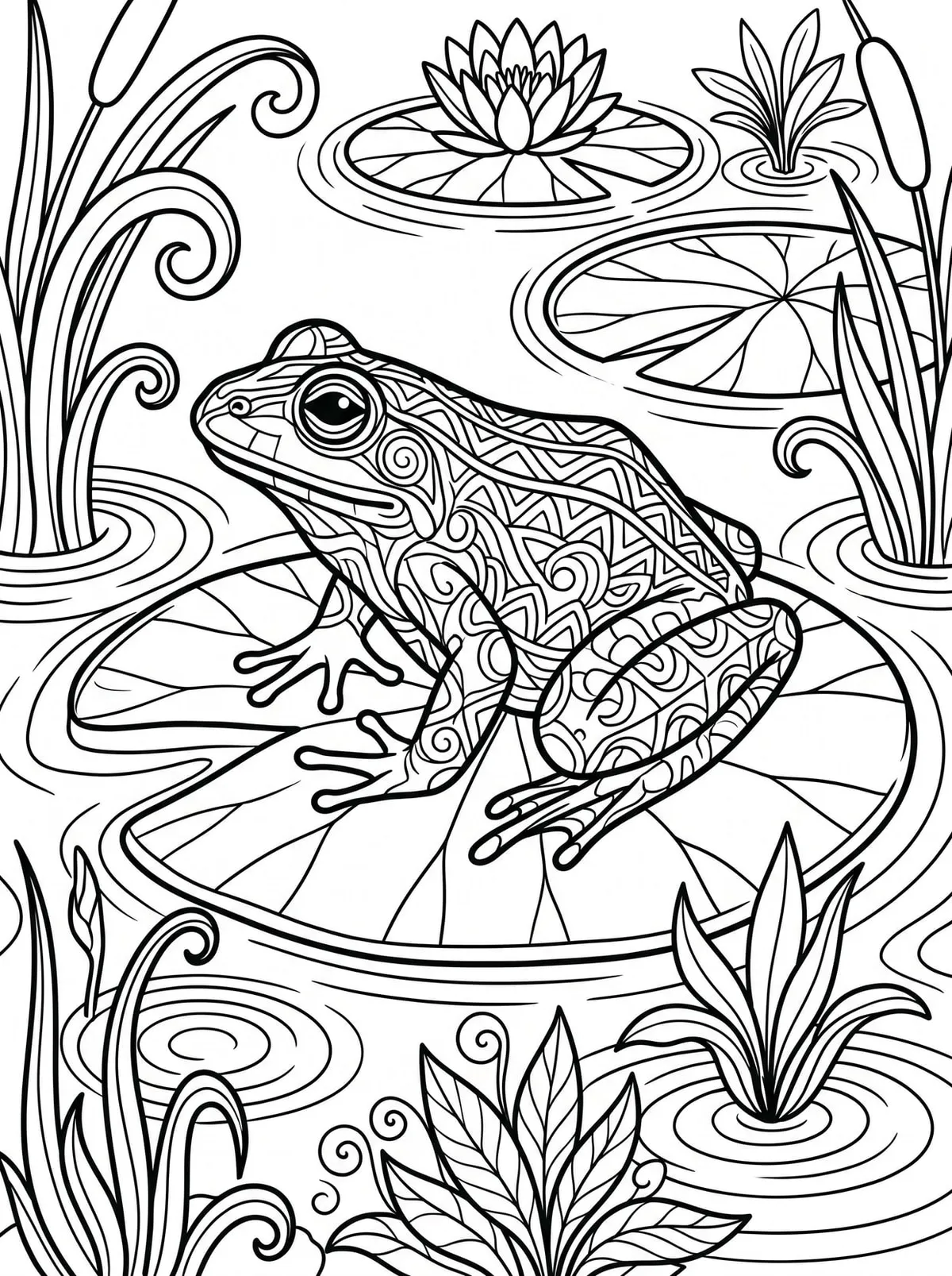 La Rana y su Ecosistema Acuático — dibujo para colorear para imprimir de Secundaria