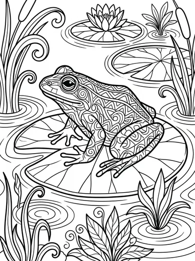 La Rana y su Ecosistema Acuático — dibujo para colorear para imprimir