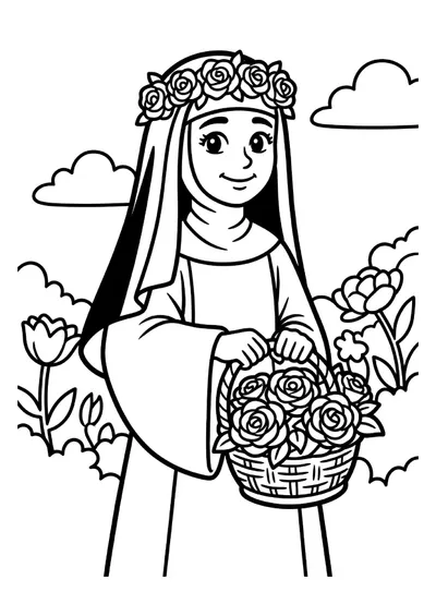 Santa Rosa de Lima y sus Rosas — dibujo para colorear para imprimir