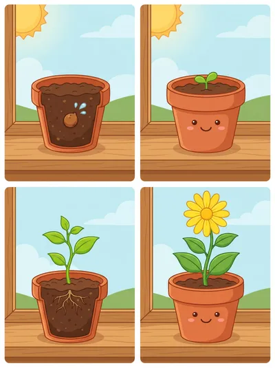 Secuencia del Crecimiento de una Planta — tarjetas de secuencia para imprimir de Primaria