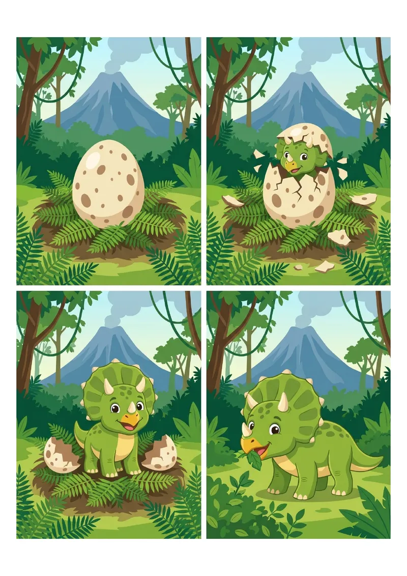 Secuencia del Ciclo de Vida de un Dinosaurio para imprimir — Primaria