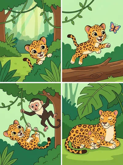 Secuencia del Jaguar de la Selva — tarjetas de secuencia para imprimir de Primaria