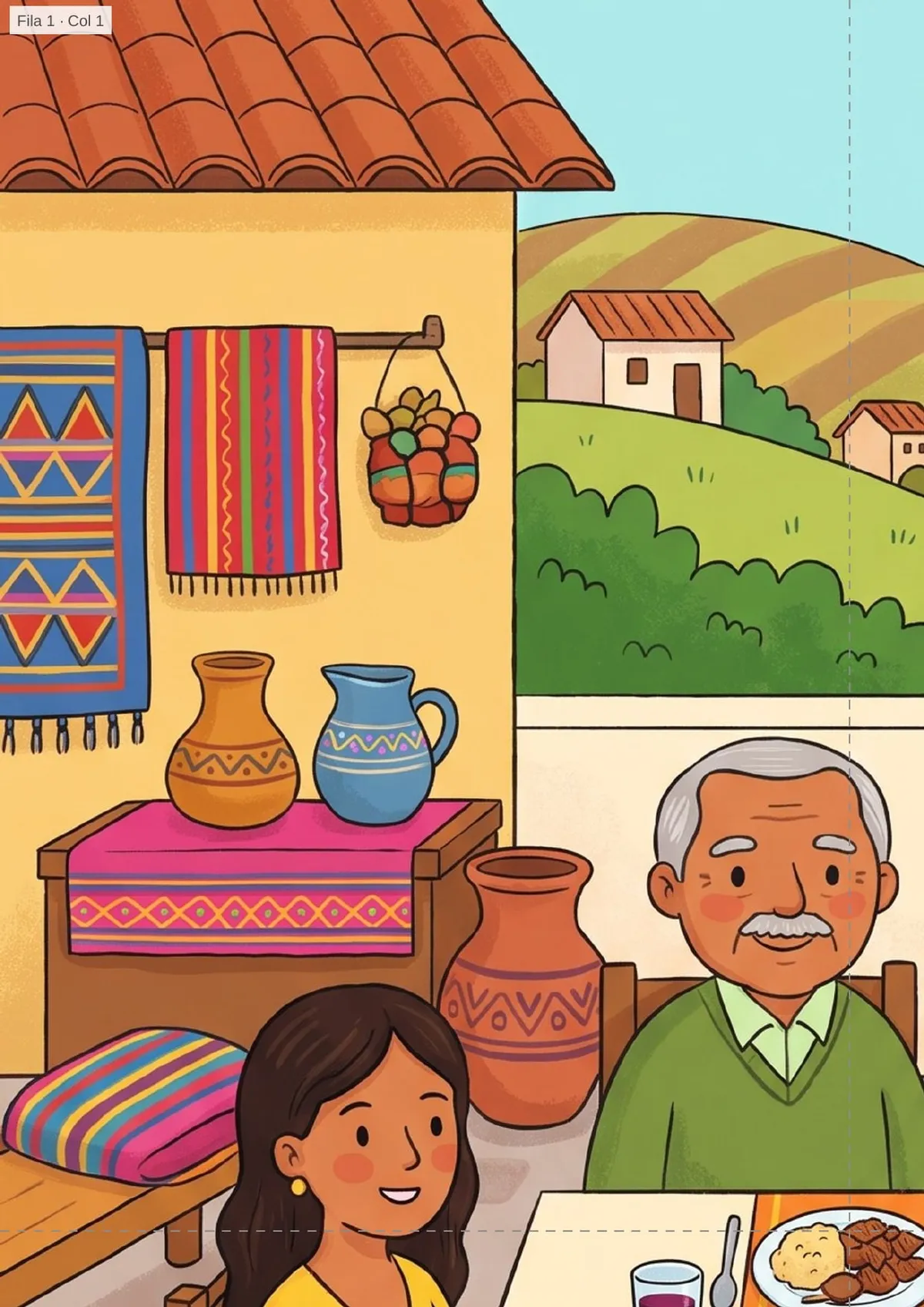 un almuerzo familiar peruano de domingo para el mural del aula — lámina gigante (mural) para imprimir de Inicial