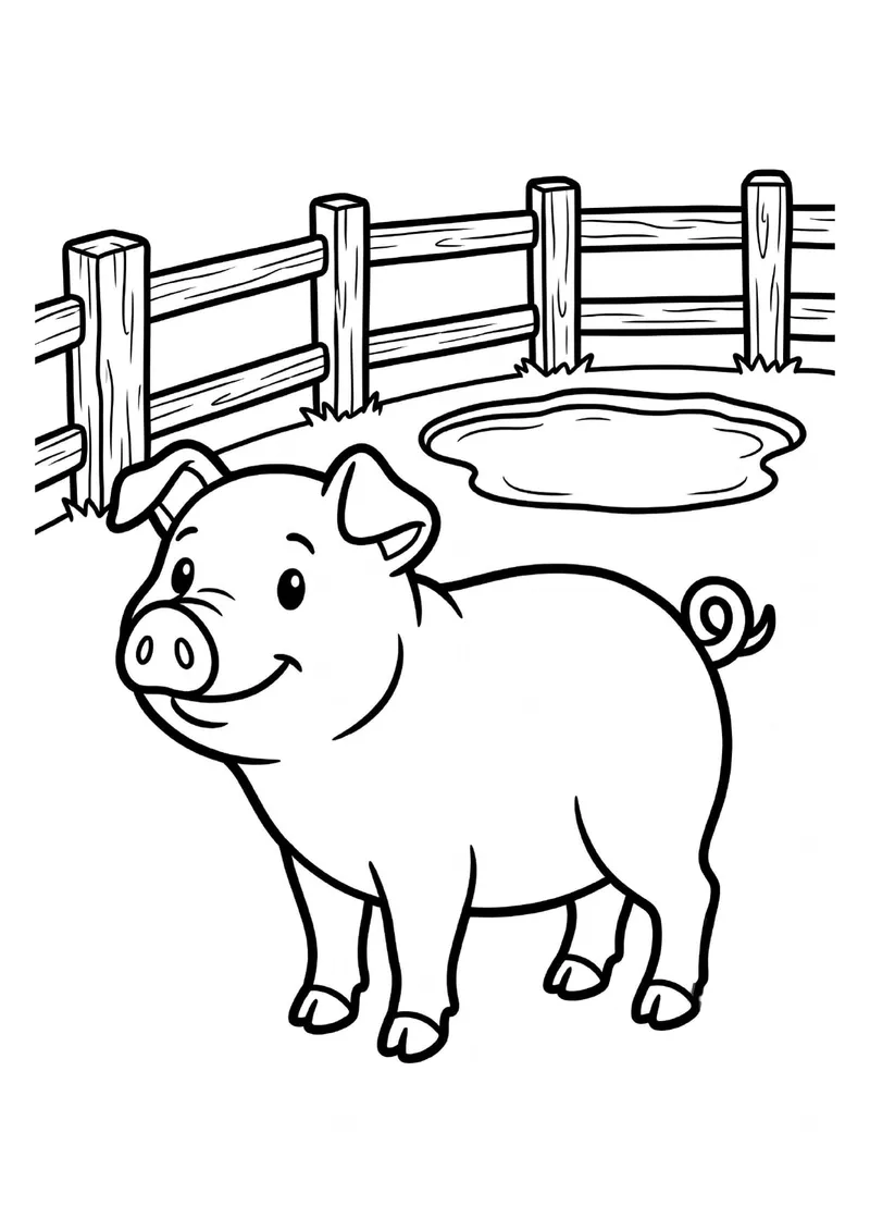 Dibujo de un Chancho en la Granja para colorear e imprimir — Primaria