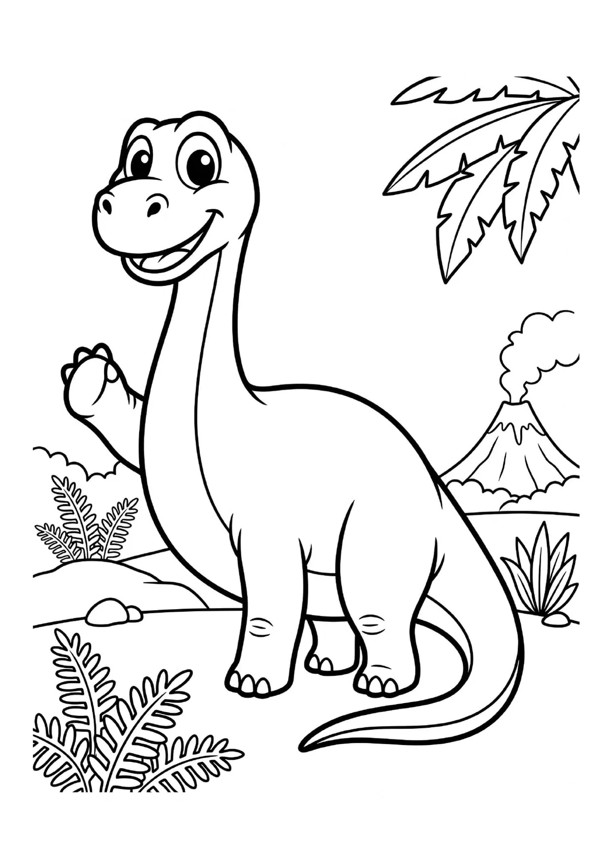 Dibujo de Dinosaurio Amigable para Colorear e imprimir — vista previa de la página 1