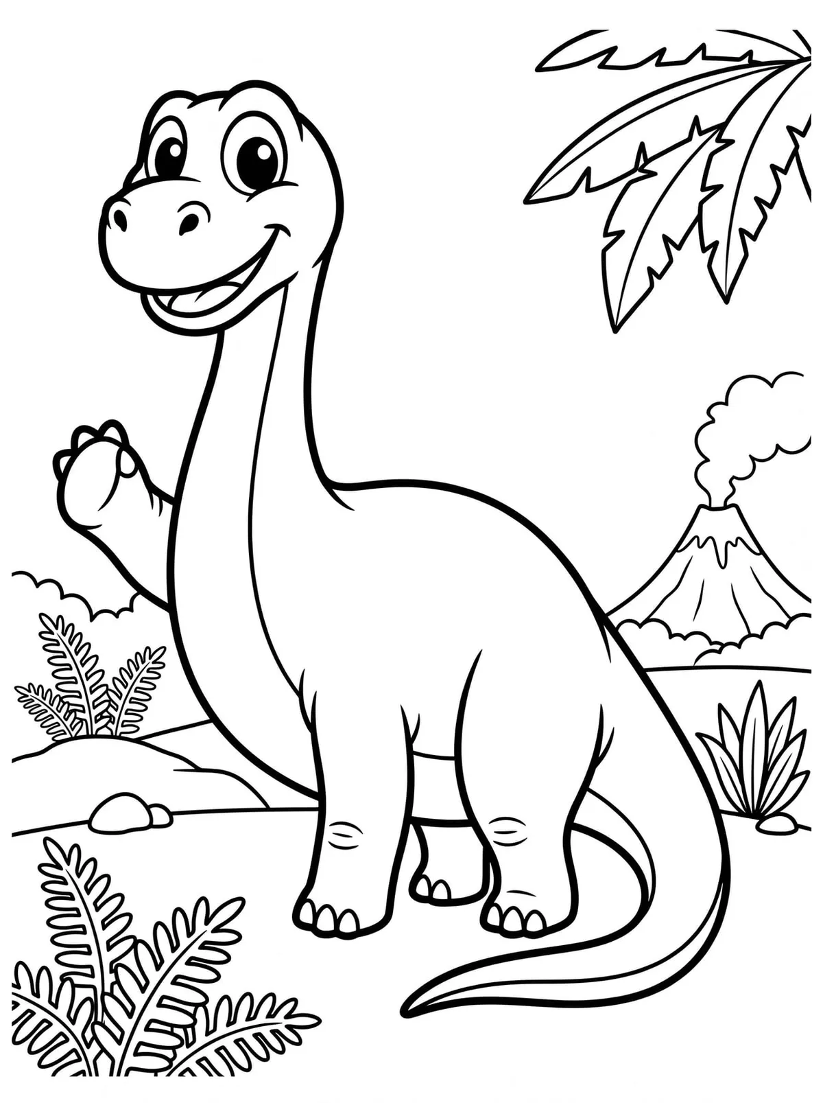 Dinosaurio Amigable para Colorear — dibujo para colorear para imprimir de Primaria