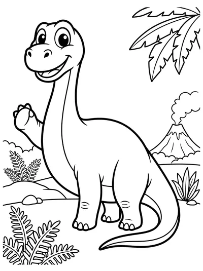 Dinosaurio Amigable para Colorear — dibujo para colorear para imprimir de Primaria